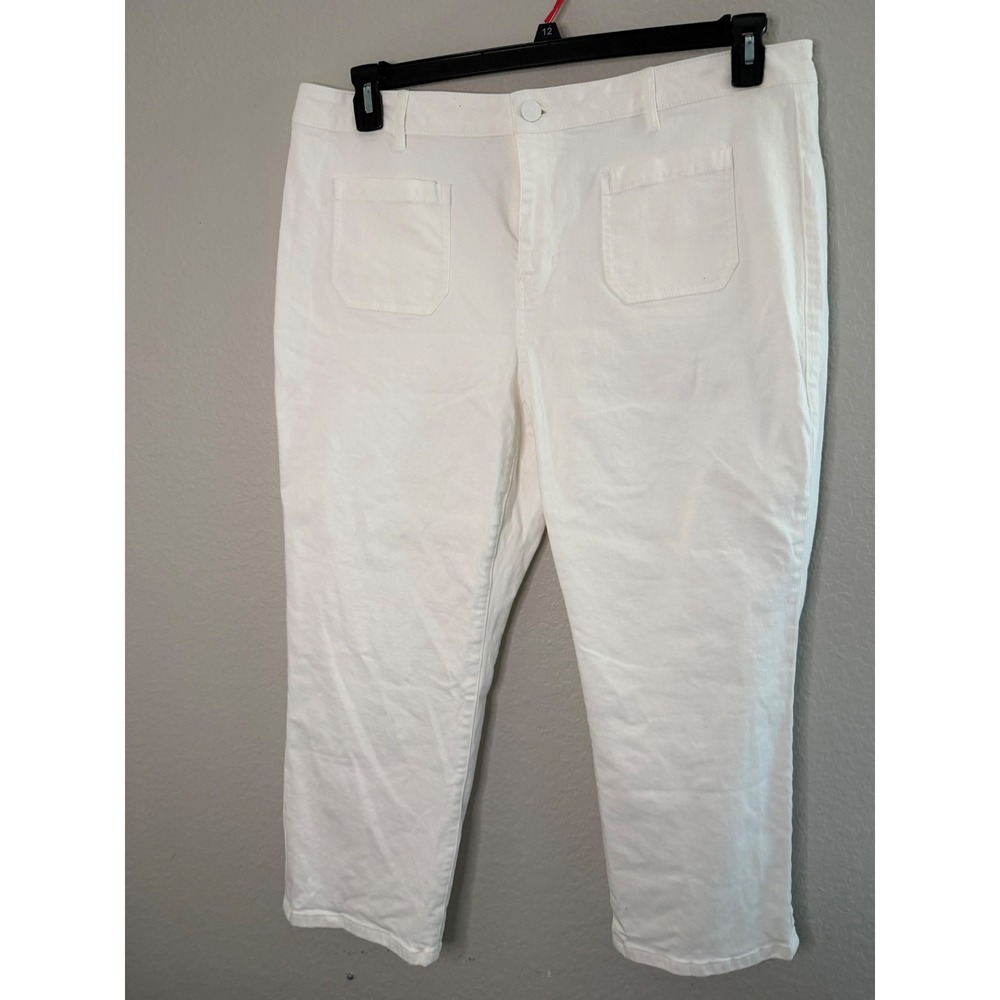 Cabi Jeans Marina White Crop Straight Leg Patch Pocket Pants SZ 18 Flat Pockets